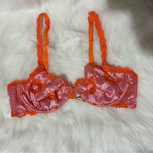 Savage X Fenty Lace Trim Pink and Orange Bra